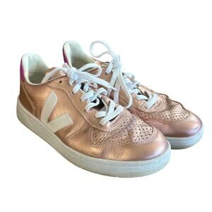 Women EUR-39 US-8 Veja V-10 Metallic Pink Sneakers Shoes Lace-Up Leather